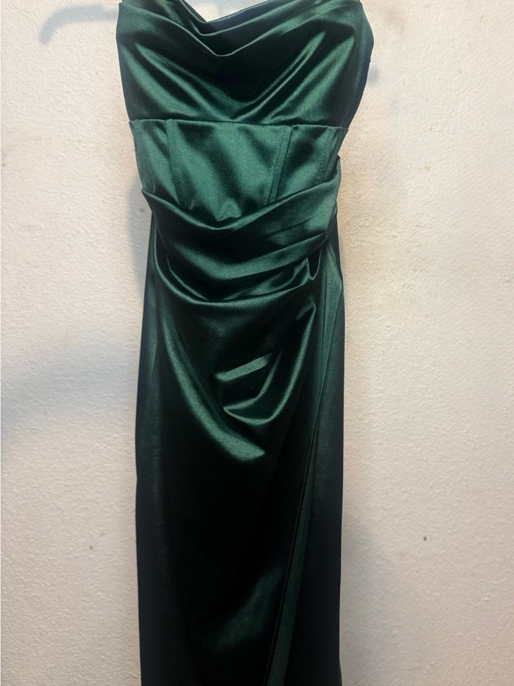 Windsor Strapless Deep Emerald Satin Gown